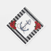 Nautical Anchor Silver Black Stripes Wedding Serviette (Ecke)