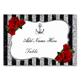 Nautical Anchor Silver Black Stripes Wedding Tischnummer