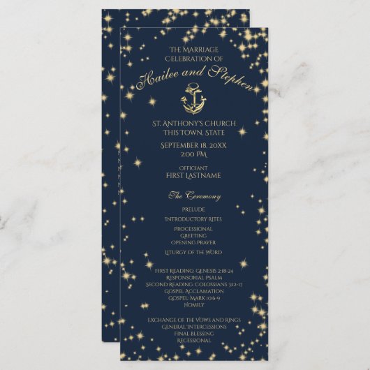 Nautical Anchor Starry Sky Navy Blue und Gold Programm (Vorne/Hinten)