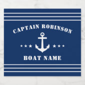 Nautical Anchor Stars Captain Name and Boat Navy Schaumweinetikett (Einzelnes Label)