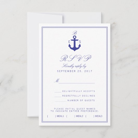 Nautical Anchor Stylish Simple Monogram RSVP Card Karte (Vorderseite)