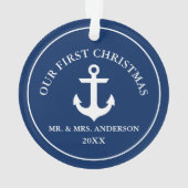 Nautical Anchor Unser erstes Weihnachtsblau Ornament (Rückseite)