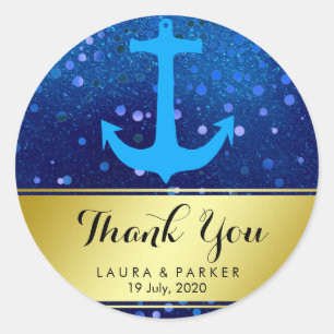 Nautical Anchor Vielen Dank Wedding Blue Confetti Runder Aufkleber