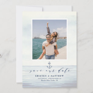Nautical Anchor Watercolor Ocean Scene Foto Save The Date
