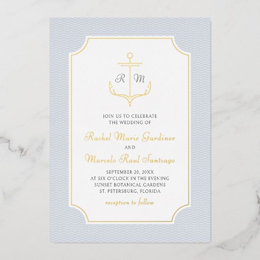 Nautical Anchor Wedding Folieneinladung (Vorderseite)