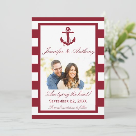 Nautical Anchor Wedding Foto Save the Date (Stehend Vorderseite)