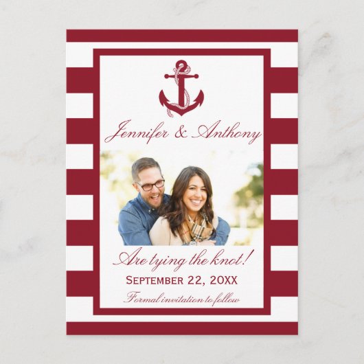 Nautical Anchor Wedding Foto Save the Date Ankündigungspostkarte (Vorderseite)