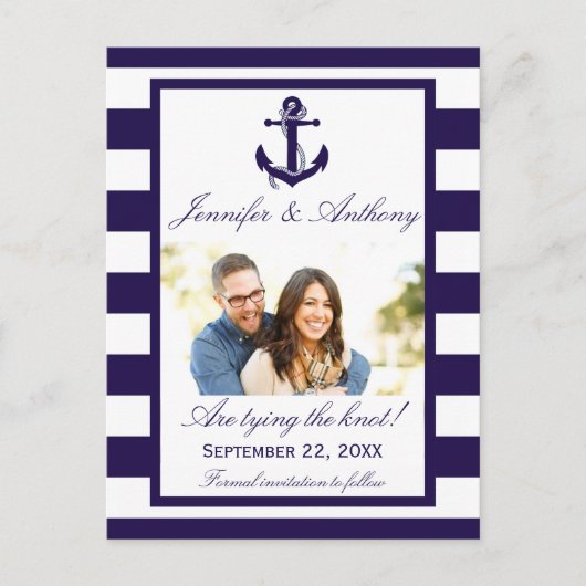 Nautical Anchor Wedding Foto Save the Date Ankündigungspostkarte (Vorderseite)