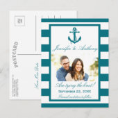 Nautical Anchor Wedding Foto Save the Date Ankündigungspostkarte (Vorne/Hinten)
