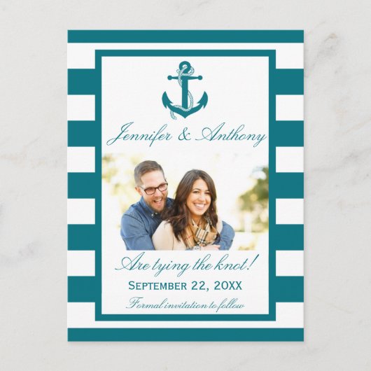 Nautical Anchor Wedding Foto Save the Date Ankündigungspostkarte (Vorderseite)