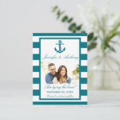 Nautical Anchor Wedding Foto Save the Date Ankündigungspostkarte (Stehend Vorderseite)