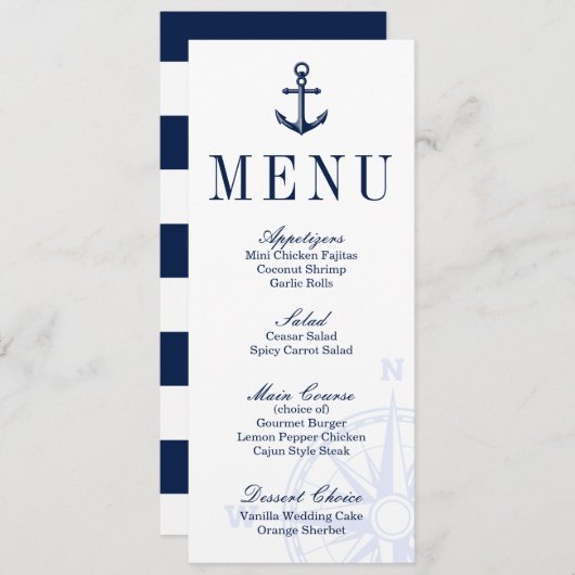 Nautical Anchor Wedding Menu Menükarte (Vorne/Hinten)