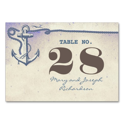 Nautical Anchor Wedding Tischnummer Card (Rückseite)