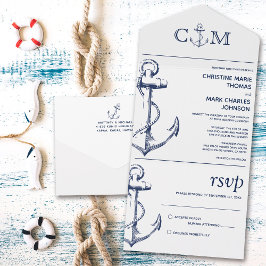 Nautical Anchor Wedding White All In One Einladung