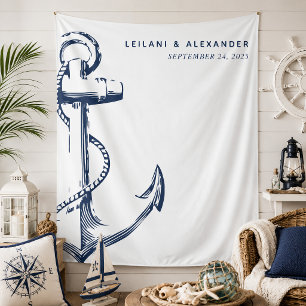 Nautical Anchor Wedding White Wandteppich