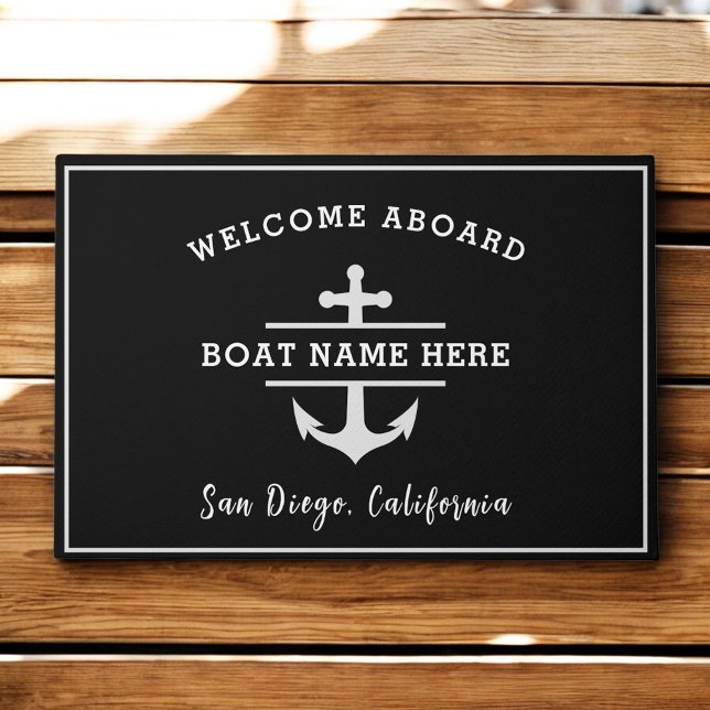Nautical Anchor Welcome Aboard Personalized Fußmatte (Von Creator hochgeladen)