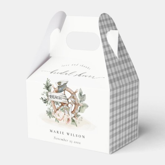 Nautical Anchor Wheel Leafy Floral Brautparty Geschenkschachtel (Rückseite)