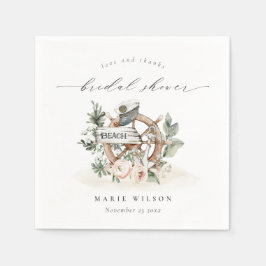 Nautical Anchor Wheel Leafy Floral Brautparty Serviette