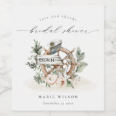 Nautical Anchor Wheel Leafy Floral Brautparty Weinetikett (Einzelnes Label)