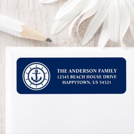 Nautical Anchor Wheel Rope Blue Return Address (Insitu)