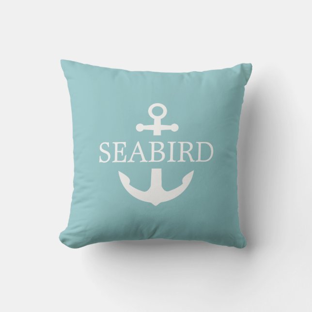 Nautical Anchor White & Aqua. Name des benutzerdef Kissen (Vorderseite)