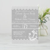 Nautical Anchor Zickzack Beach Wedding Einladung (Stehend Vorderseite)