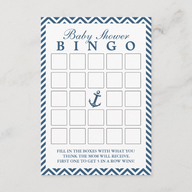 Nautical Anchor Zigzag Baby Duschkabine Bingo Kart (Vorderseite)