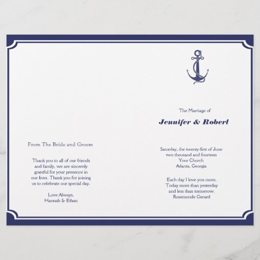 Nautical Anchor zum Hochzeitsprogramm der Marine (Vorderseite)