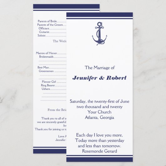 Nautical Anchor zum Hochzeitsprogramm der Marine Programm (Vorne/Hinten)