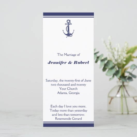 Nautical Anchor zum Hochzeitsprogramm der Marine Programm (Stehend Vorderseite)