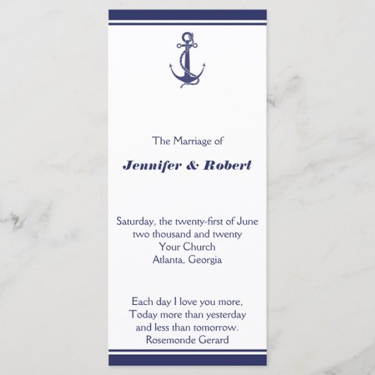 Nautical Anchor zum Hochzeitsprogramm der Marine Programm (Vorderseite)