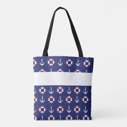 Nautical Anchors Navy Red Trendy Initial Monogram Tasche (Rückseite)
