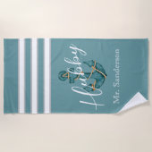 Nautical Aqua Teal Blue Anchor Hubby Honeymoon Strandtuch (Vorderseite)