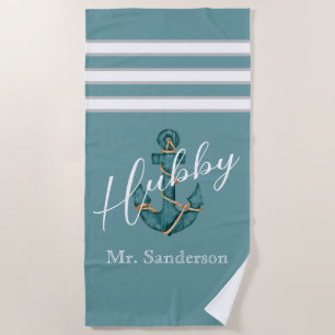 Nautical Aqua Teal Blue Anchor Hubby Honeymoon Strandtuch