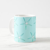 Nautical Aquamarin Blue White Starfish Muster Nied Kaffeetasse (Vorderseite Links)