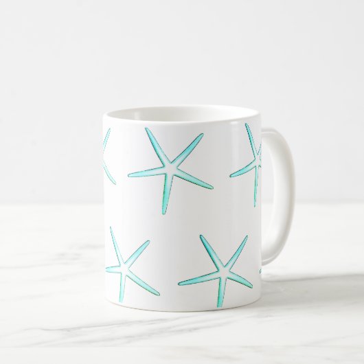 Nautical Aquamarin Blue White Starfish Patterns Ge Kaffeetasse (VorderseiteRechts)