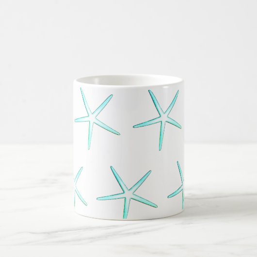 Nautical Aquamarin Blue White Starfish Patterns Ge Kaffeetasse (Mittel)