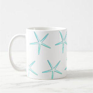 Nautical Aquamarin Blue White Starfish Patterns Ge Kaffeetasse