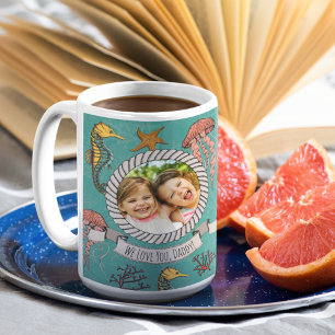 Nautical Aquamarin Vatertag Ocean Life Foto & Text Kaffeetasse