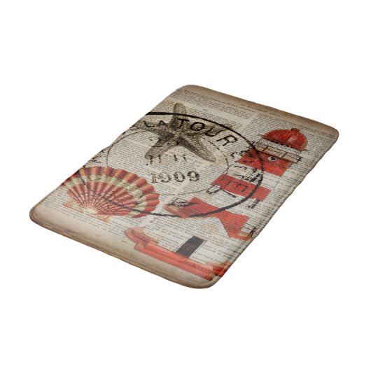 Nautical Art Küstenstrand Seashell Leuchtturm Badematte (Schrägansicht)