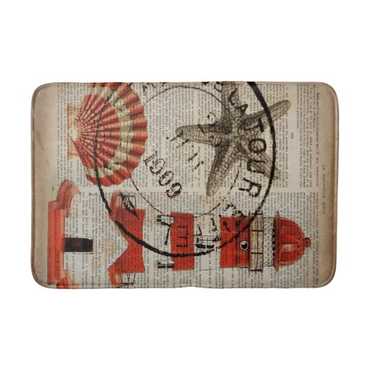Nautical Art Küstenstrand Seashell Leuchtturm Badematte (Vorderseite)