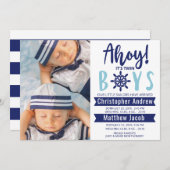 Nautical Baby Birth Foto Ahoy es ist Twin Boys Ann Ankündigung (Vorne/Hinten)