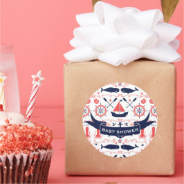 Nautical Baby Boy Baby Shower Cornavy Octopus Runder Aufkleber