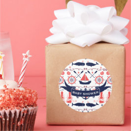 Nautical Baby Boy Shower Coral Navy Whale Octopus Runder Aufkleber