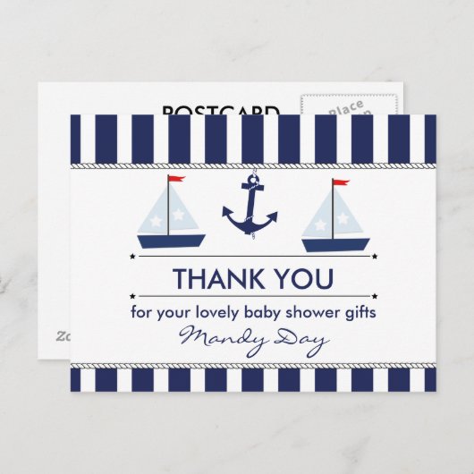 Nautical Baby Dusche Danke Postcard Postkarte (Vorne/Hinten)