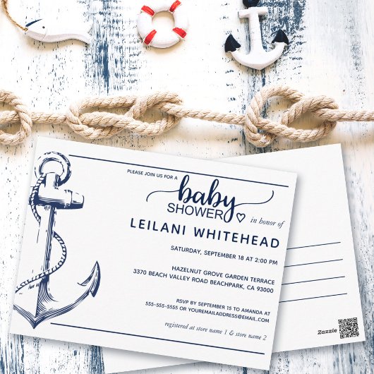 Nautical Baby Dusche einladen weiße Postkarte