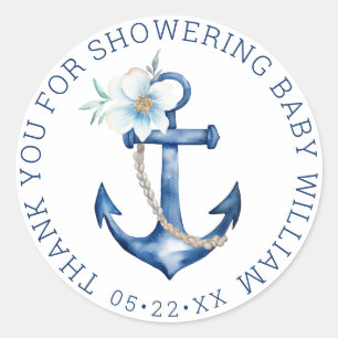 Nautical Baby Dusche Vielen Dank Sticker   Blue An