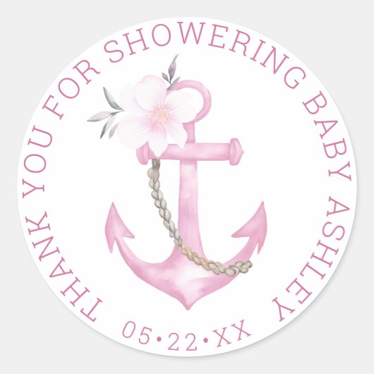 Nautical Baby Dusche Vielen Dank Sticker | Rosa Fl (Vorderseite)
