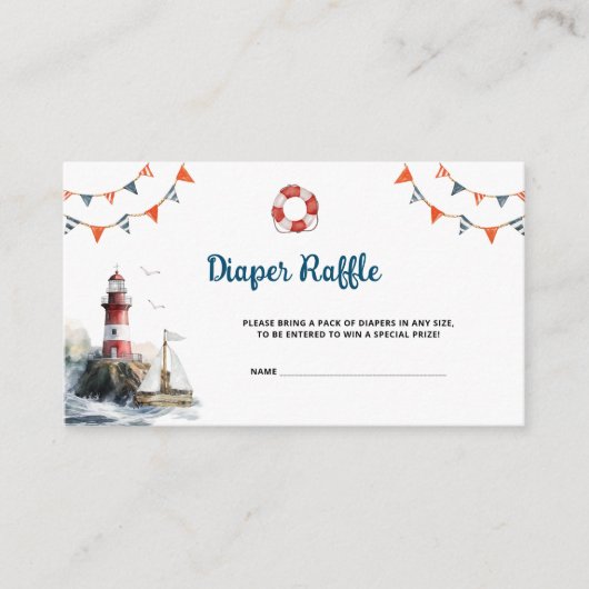 Nautical Baby Dusche Windeln Raffel Begleitkarte (Vorderseite)