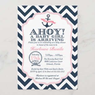 Nautical Baby Girl Dusche Einladung Zickzack